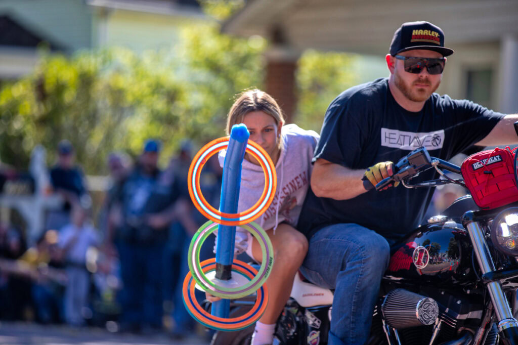 Motorcycles line Main Street during the Jonesboro River Rally
